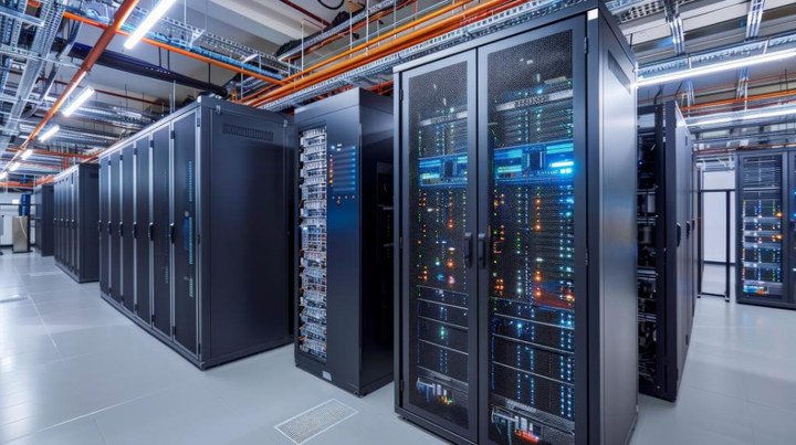 Rows of server racks in a data centre