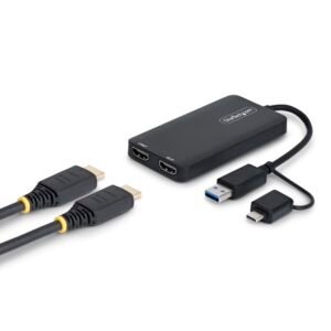USB to Dual HDMI Adapter, USB A/C to 2x HDMI Displays (1x 4K30Hz, 1x 1080p), 4.3in/11cm Cable, USB 3.0 to HDMI Display Adapter