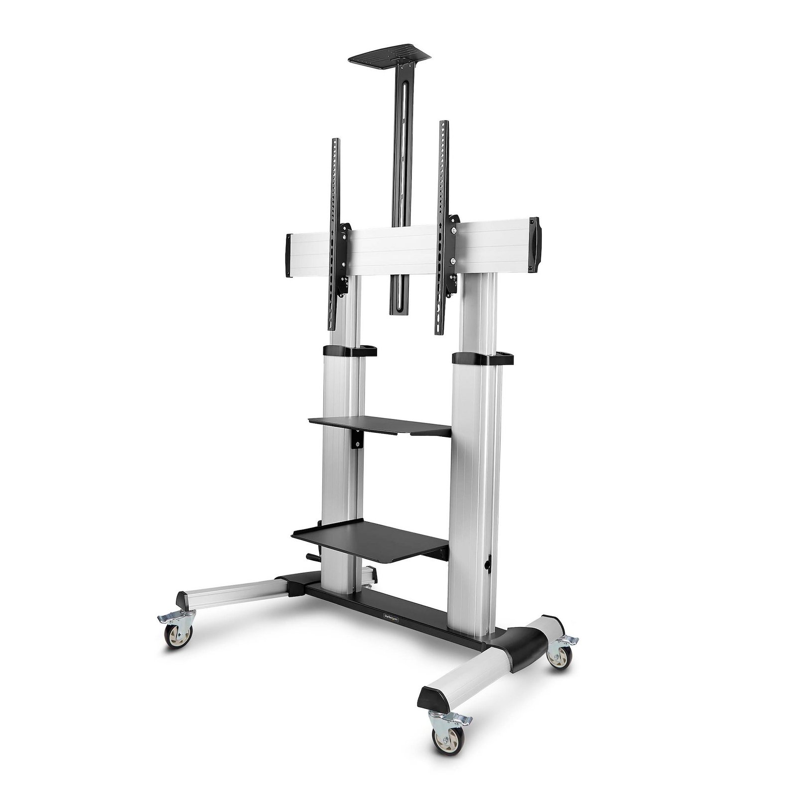 Rolling TV Cart/Stand On Wheels For 60-100inch Flat Screens Up To 220lb (100kg), Height Adjustment via Hand Crank, Mobile/Portable Trolley