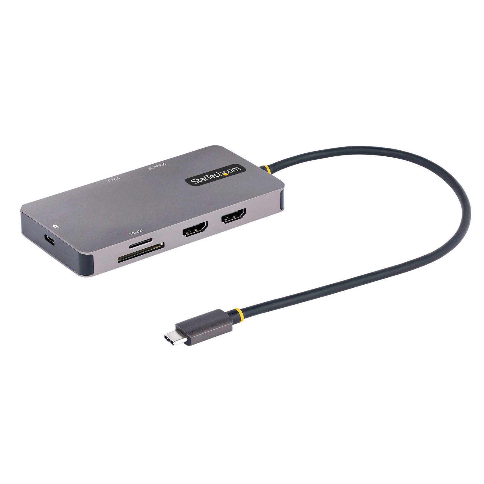 USB C Multiport Adapter, Dual HDMI Video, 4K 60Hz, 2Pt 5Gbps USB-A Hub, 100W Power Delivery Pass-Through/GbE/SD/MicroSD, 12"/30cm Cable