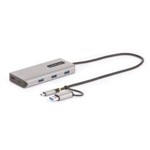 USB-C Multiport Adapter w/Attached USB-C to USB-A Dongle, Dual HDMI (4K30Hz/1080p60Hz), 3x USB-A 5Gbps, Mini Travel Dock, Laptop Docking