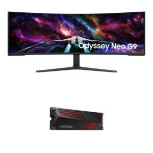 Samsung Odyssey Neo G9 57" Dual 4K Ultrawide Curved Monitor & 2TB 990 PRO M.2 SSD with Heatsink Kit