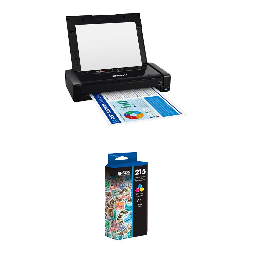 Epson WorkForce WF-110 Wireless Mobile Inkjet Printer with T215 DuraBrite Ultra Standard Capacity Black and Color Ink Cartridge Ki