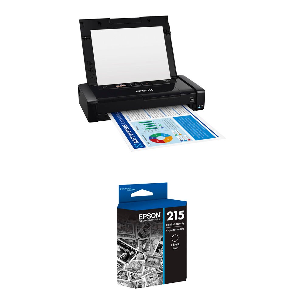 Epson WorkForce WF-110 Wireless Mobile Inkjet Printer with T215 DuraBrite Ultra Black Standard Capacity Ink Cartridge Kit