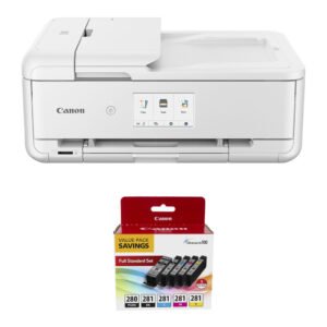 Canon Pixma TS9521Ca Wireless All-in-One Inkjet Printer (White) with PGI-280/CLI-281 5-Color Kit