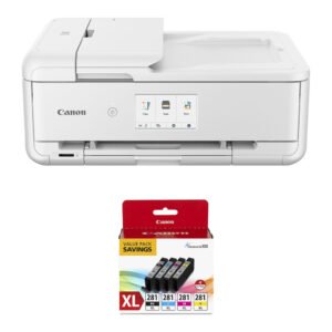 Canon Pixma TS9521Ca Wireless All-in-One Inkjet Printer with CLI-281 XL 4-Color Ink Tank Kit (White)