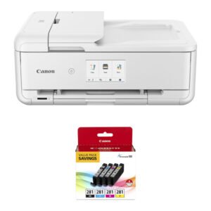 Canon Pixma TS9521Ca Wireless All-in-One Inkjet Printer (White) with CLI-281 4-Color Ink Kit
