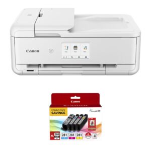 Canon Pixma TS9521Ca Wireless All-in-One Inkjet Printer (White) with PGI-280 XL / CLI-281 4-Color Ink Tank Combo Pack and 4 x 6" P