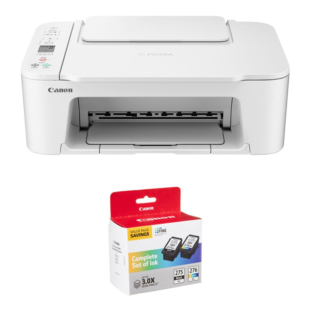 Canon PIXMA TS3720 Wireless All-in-One Printer with PG-275 XL/CL-276 XL Ink Value Pack Kit (White)