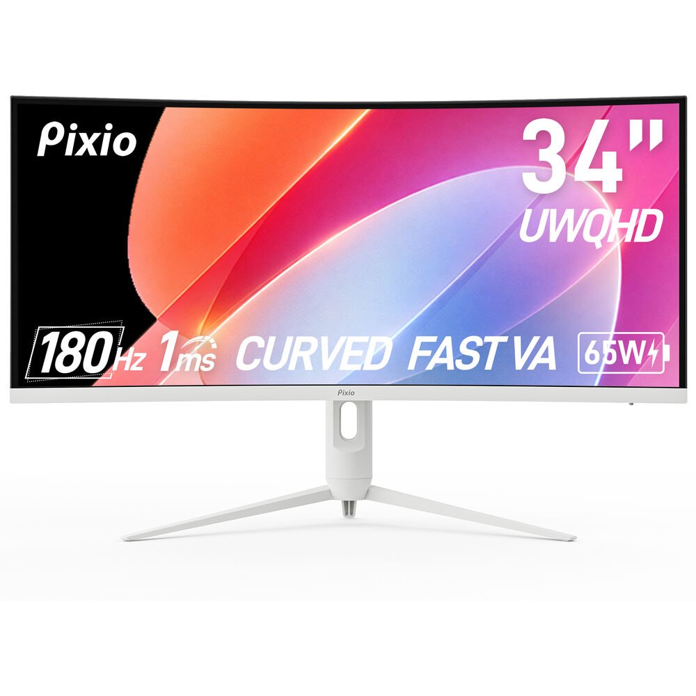 Pixio PXC348C Neo 34" 1440p HDR 180 Hz Ultrawide Curved Gaming Monitor (White)