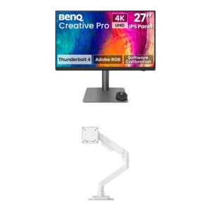 BenQ 27" 4K Professional Monitor and Single Ergo Arm Bundle (White)