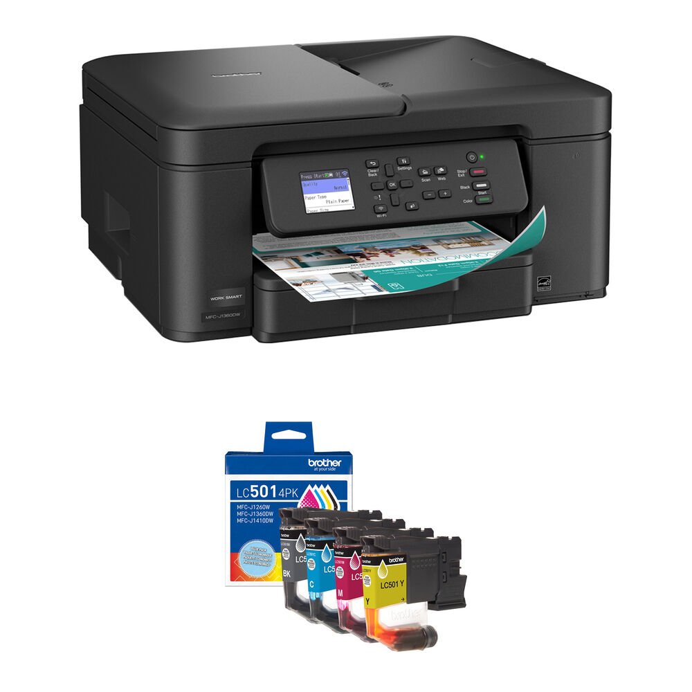 Brother Work Smart MFC-J1360DW Wireless Color Inkjet All-in-One Printer with LC501 Standard-Yield Ink Cartridges Kit