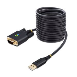 10ft (3m) USB to Serial Adapter Cable, COM Retention, Interchangeable Screws/Nuts, USB-A to DB9 RS232, FTDI IC, ESD Protection