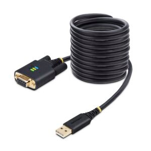 10ft (3m) USB to Null Modem Serial Adapter Cable, Interchangeable DB9 Screws/Nuts, COM Retention, USB-A to RS232, FTDI, Level-4 ESD