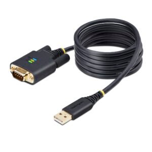 6.6ft (2m) USB to Serial Adapter Cable, COM Retention, Interchangeable Screws/Nuts, USB-A to DB9 RS232, FTDI IC, ESD Protection