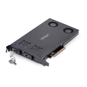 Dual-Bay M.2 NVMe SSD to PCIe x8 Removable Mobile Rack; Bifurcation Required; Tool-less Installation, PCIe Backplane w/Two Hot-Swap Drive