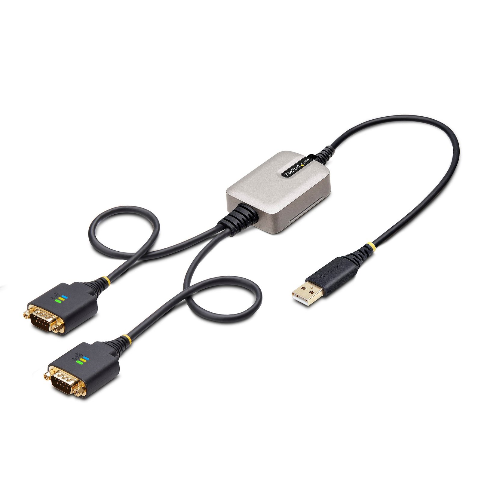 2ft (60cm) 2-Port USB to Serial Adapter Cable, Interchangeable DB9 Screws/Nuts, COM Retention, USB-A to DB9 RS232, FTDI, Level-4 ESD