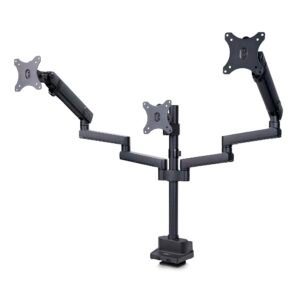 Desk Mount Triple Monitor Arm For Up To Three 27in Screens, VESA 75x75/100x100, Tool-Less Arm Adjustments, C-Clamp/Grommet Mount
