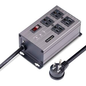 4-Outlet Industrial Power Strip 125V/15A, EMI/RFI Isolation, Surge Protection, Mountable PDU, Attached 8ft/2.4m Cord, NEMA 5-15P/R, UL