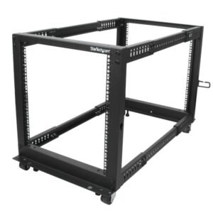 12U 4-Post Server Rack, 19in Open Frame Rack with 40in (101cm) Mounting Depth and 1200lb (544kg) Weight Capacity, Mobile or Floor Mount IT