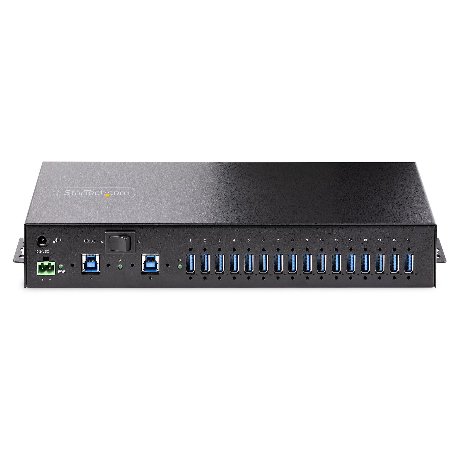 16-Port Industrial USB 3.0 Hub 5Gbps, Metal, DIN/Surface/Rack Mountable, ESD Protection, Terminal Block Power, up to 120W Shared USB Charging, Dual-Host Hub/Switch - TAA - Image 2