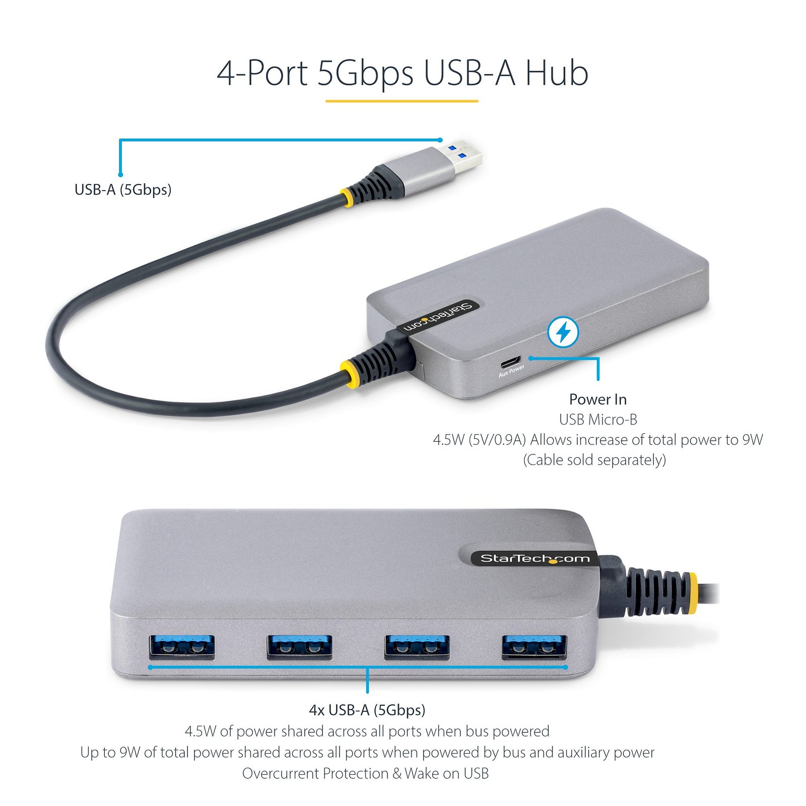 4-Port USB Hub - USB 3.0 5Gbps, Bus Powered, USB-A to 4x USB-A Hub w/ Optional Auxiliary Power Input - Portable Desktop/Laptop USB Hub, 1ft/30cm Cable, USB Expansion Hub - Image 7