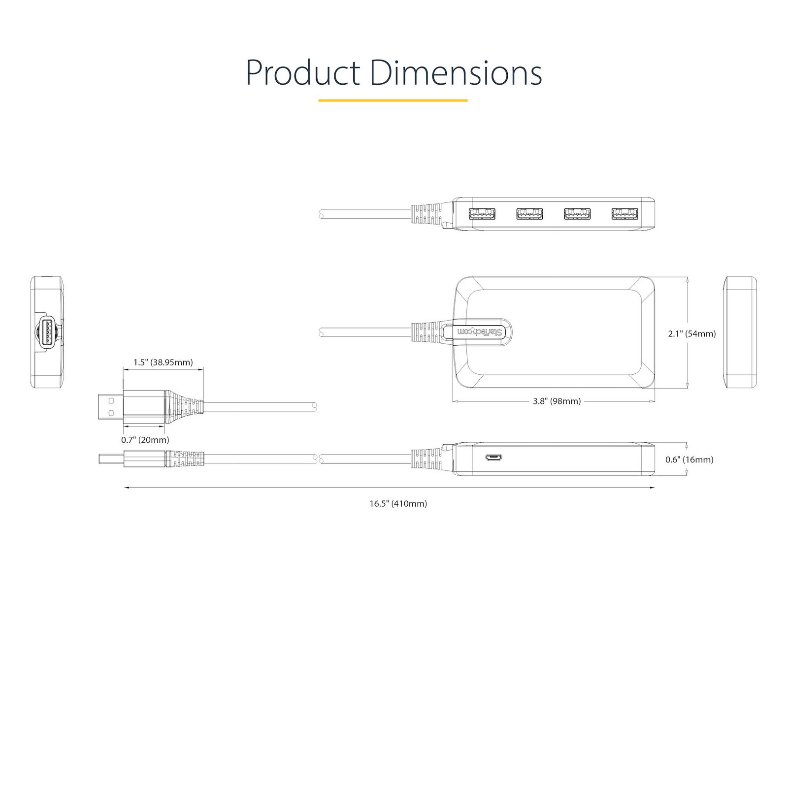 4-Port USB Hub - USB 3.0 5Gbps, Bus Powered, USB-A to 4x USB-A Hub w/ Optional Auxiliary Power Input - Portable Desktop/Laptop USB Hub, 1ft/30cm Cable, USB Expansion Hub - Image 8