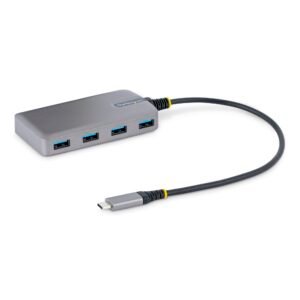 4-Port USB-C Hub - 5Gbps - Bus Powered - USB C to 4x USB-A Hub w/ Optional Auxiliary Power Input - Portable Desktop/Laptop USB Hub - 1ft