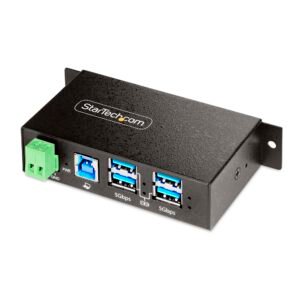 4-Port Managed USB Hub with 4x USB-A, Heavy Duty with Metal Industrial Housing, ESD & Surge Protection, Wall/Desk/Din-Rail Mountable, USB