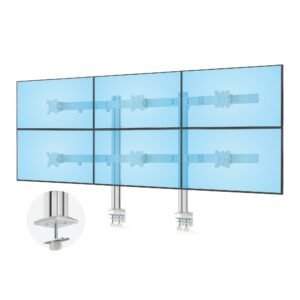Six-Monitor Desk Mount with Crossbar, Up To 32-inch Computer Screens, Max 17.6lb (8kg) each, Dual Column, C-clamp/Grommet, Height Adjustable