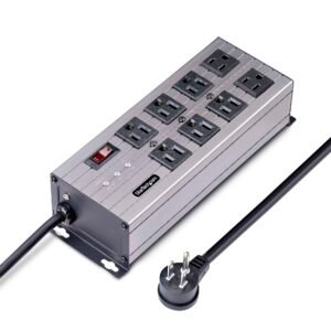 8-Outlet Industrial Power Strip 125V/15A, EMI/RFI Isolation, Surge Protection, Mountable PDU, 12ft/3.6m Power Cord, NEMA 5-15P/R, UL