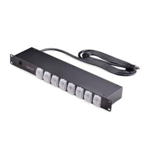 8-Outlet Horizontal Rack Mount PDU, 1U Power Strip, Individual Outlet On/Off Switches w/Covers, 15A Circuit Breaker, 8ft/2.4m Cord, NEMA