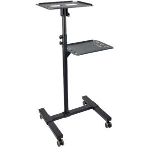 Mobile Projector and Laptop Stand/Cart - Heavy Duty Portable Projector Stand (2 Shelves, hold 22lb/10kg each) - Height Adjustable Rolling