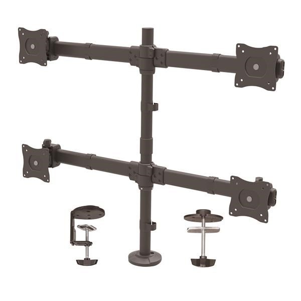 Desk Mount Quad Monitor Arm - Ergonomic VESA 4 Monitor Mount 2x2 up to 27" (17.6lb/8kg) - Articulating & Height Adjustable Pole Mount