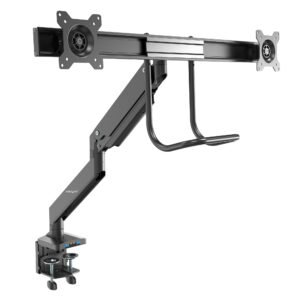 Desk Mount Dual Monitor Arm with USB & Audio - Slim Full Motion Adjustable Dual Monitor VESA Mount for up to 32" (17.6lb/8kg) Displays
