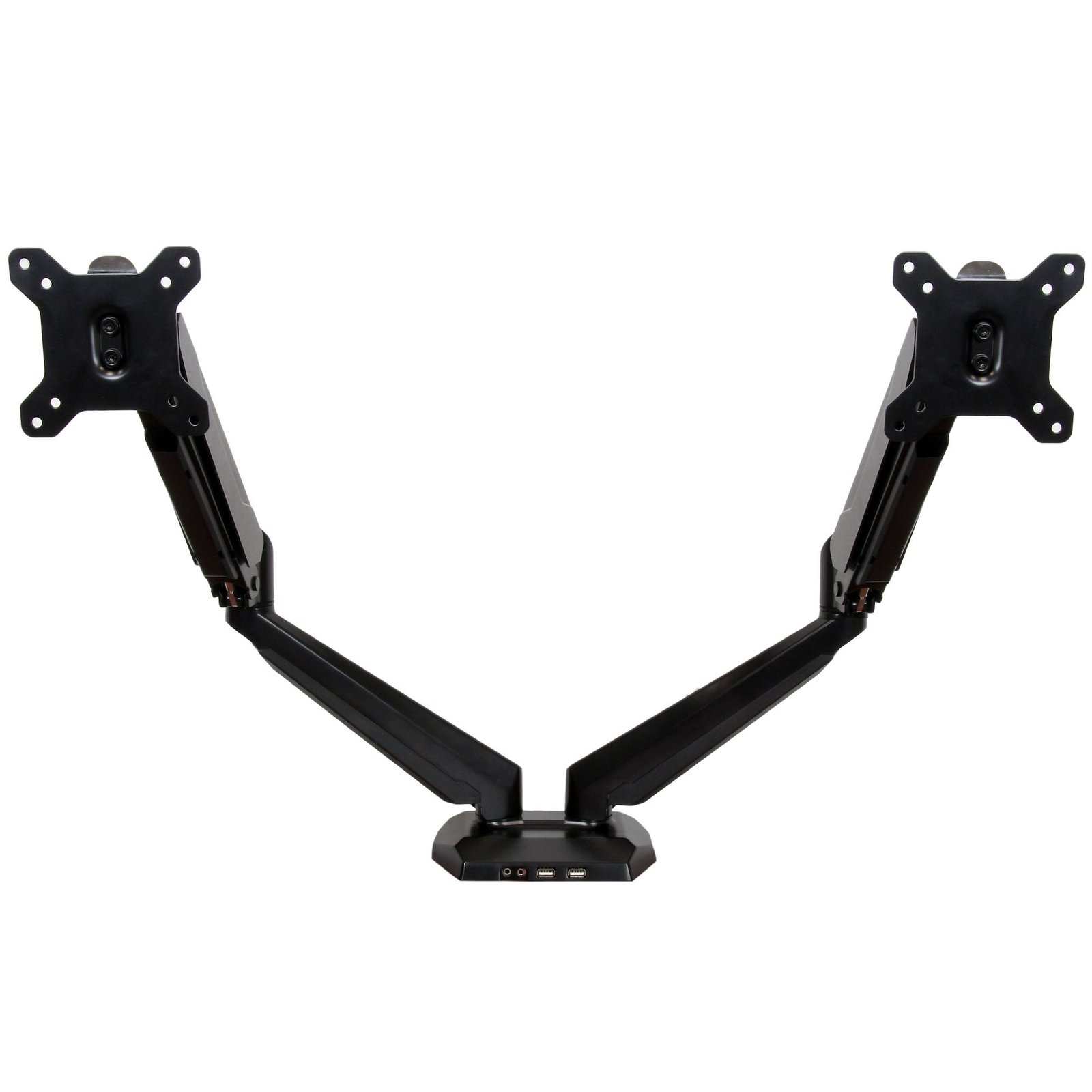 Desk Mount Dual Monitor Arm with USB & Audio, Desk Clamp VESA Mount for up to 32" (17.6lb/8kg) Displays, Ergonomic Full Motion Dual Monitor