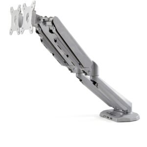 Desk Mount Dual Monitor Arm with USB & Audio, Desk Clamp VESA Mount for up to 32" (17.6lb/8kg) Displays, Ergonomic Full Motion Dual Monitor