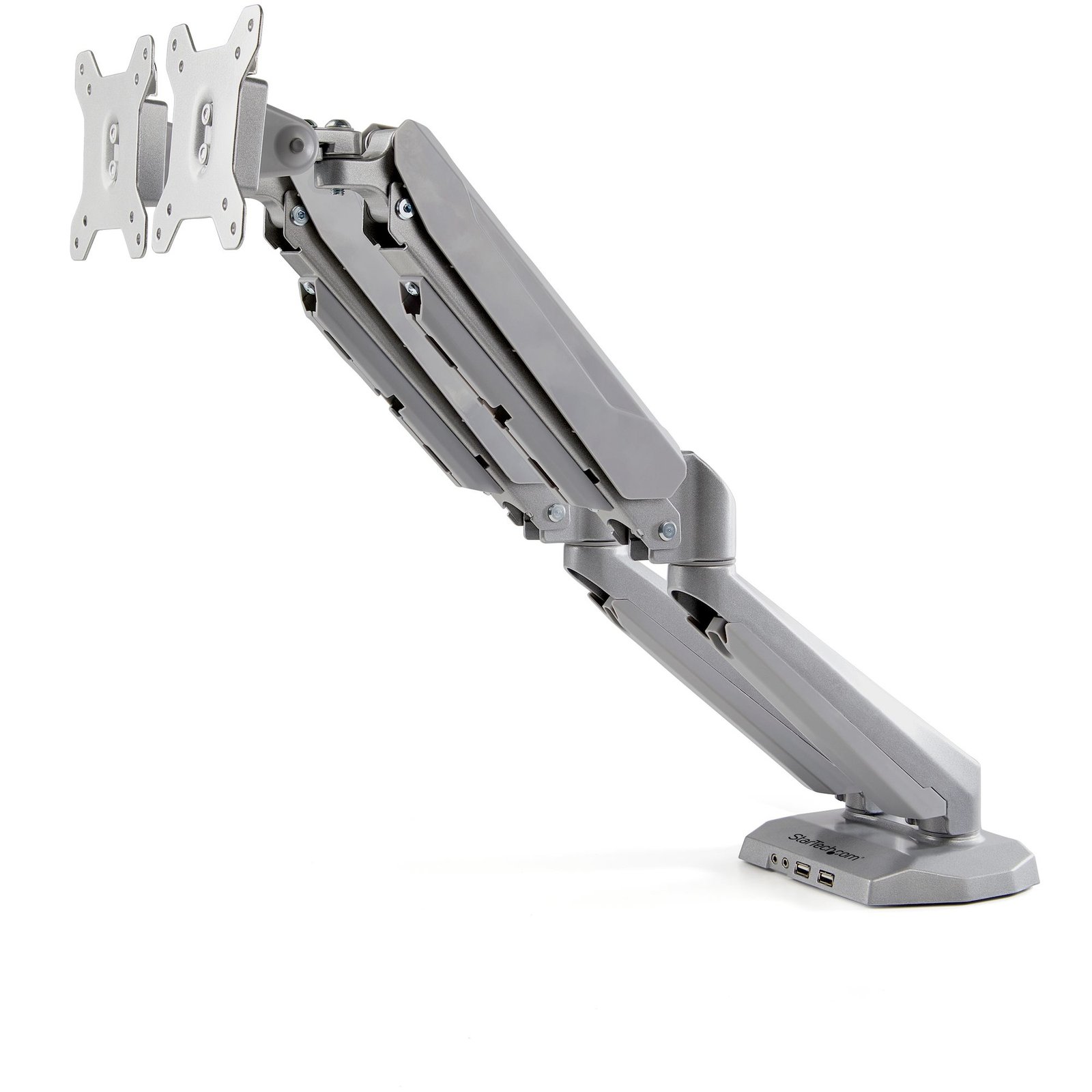 Desk Mount Dual Monitor Arm with USB & Audio, Desk Clamp VESA Mount for up to 32" (17.6lb/8kg) Displays, Ergonomic Full Motion Dual Monitor