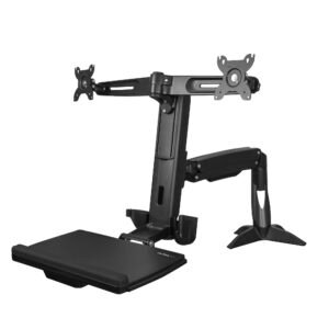 Sit Stand Dual Monitor Arm - Desk Mount Dual Computer Monitor Adjustable Standing Workstation for up to 24" Displays - VESA Ergonomic Stand