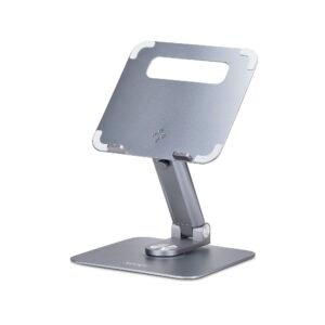 Telescopic Laptop Stand, 360 Swivel Base, Rotating Computer Riser for Desk, Adjustable Height and Tilt, Max 11lb/5kg, Aluminum Build