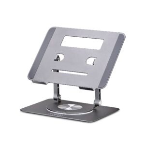 Rotating Laptop Stand, 360 Swivel, Ergonomic Desk Riser for Computer, Elevated Tray w/ Adjustable Tilt, Max 11lb/5kg, Aluminum Build