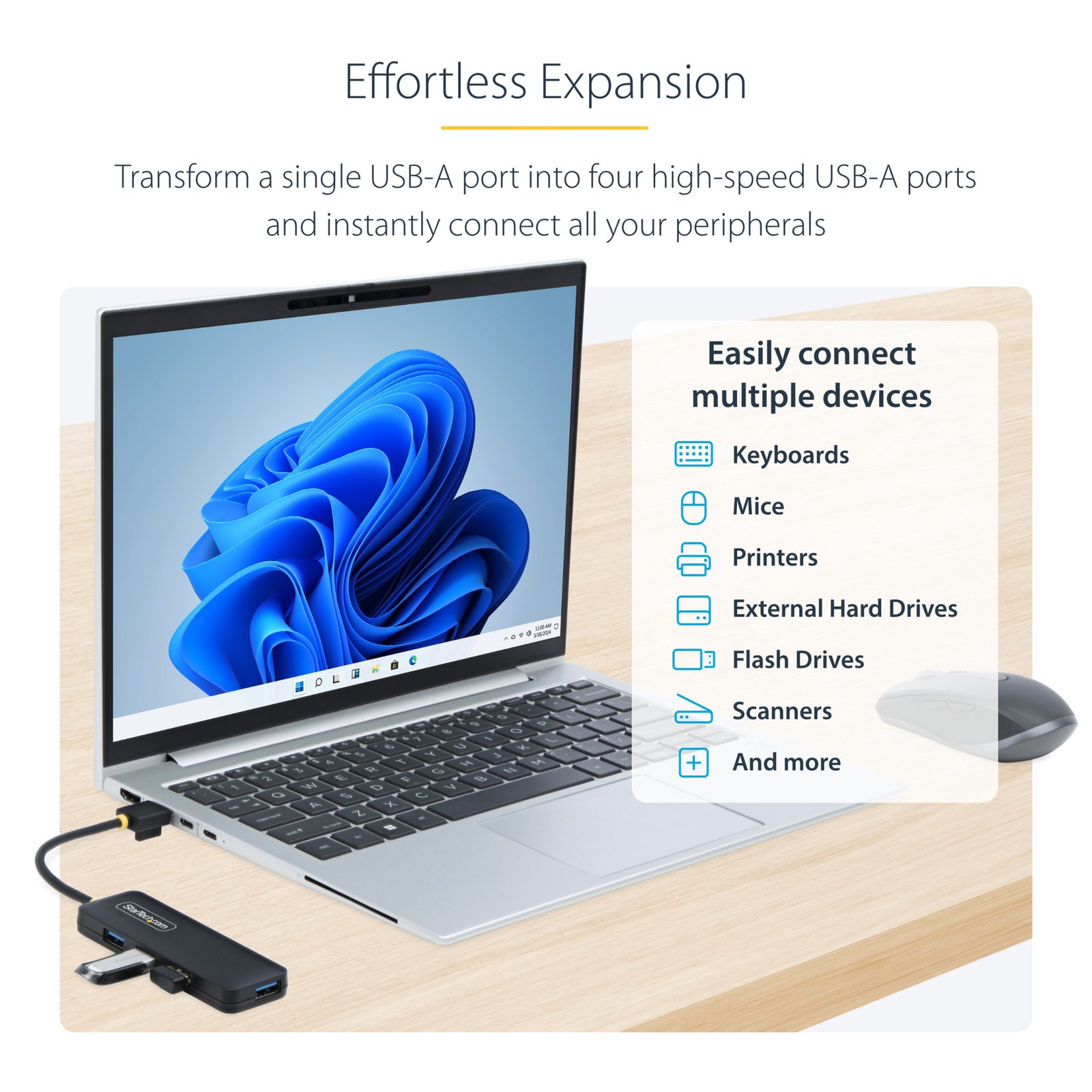 4-Port USB-A Hub, 5Gbps, Bus Powered, Small Travel Mini USB Hub, Multi-Port USB 3.0 Splitter, Portable USB Hub, Overcurrent Protection (OCP) - Image 11