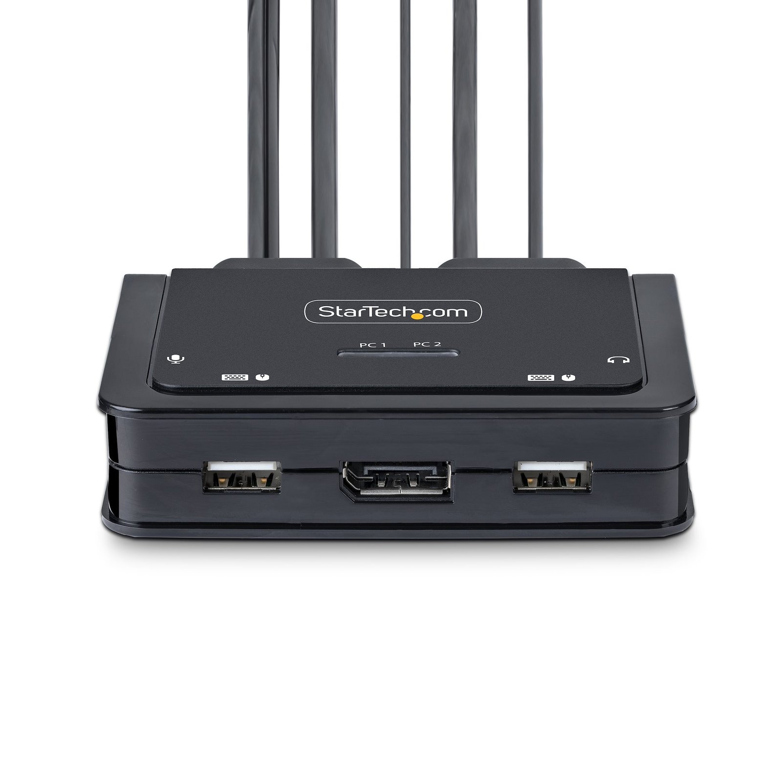 2-Port Hybrid USB-C DisplayPort Cable KVM Switch, 4K 60Hz, Compact KVM with 6ft/1.8m USB-A/DisplayPort/Audio & 4ft/1.2m USB-C Integrated Host Cables, Bus Powered - Remote Push Button/Hotkey Switching - Image 3