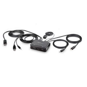 2-Port Hybrid USB-C DisplayPort Cable KVM Switch, 4K 60Hz, Compact KVM with 6ft/1.8m USB-A/DisplayPort/Audio & 4ft/1.2m USB-C Integrated