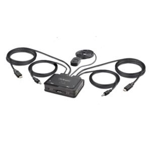 2-Port USB-C Cable KVM Switch, 4K 60Hz DisplayPort Output, Compact KVM with 4ft/1.2m USB Type-C/Audio Integrated Cables, Bus Powered
