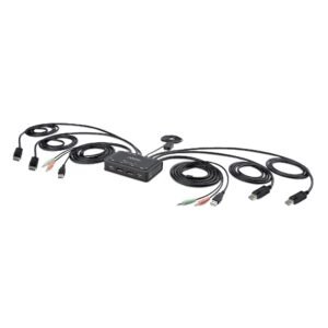 2-Port Dual-Monitor DisplayPort Cable KVM Switch, 4K 60Hz, Compact KVM with 5ft/1.5m USB-A/DisplayPort/Audio Integrated Cables, Bus Powered