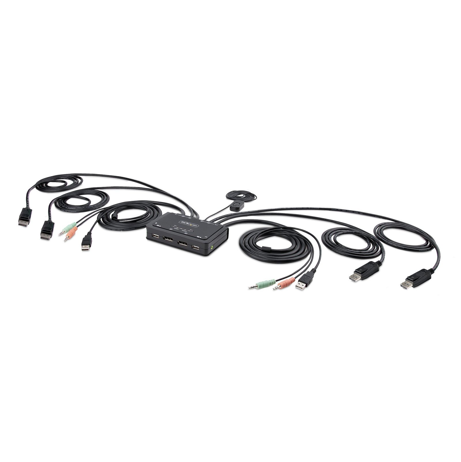 2-Port Dual-Monitor DisplayPort Cable KVM Switch, 4K 60Hz, Compact KVM with 5ft/1.5m USB-A/DisplayPort/Audio Integrated Cables, Bus Powered