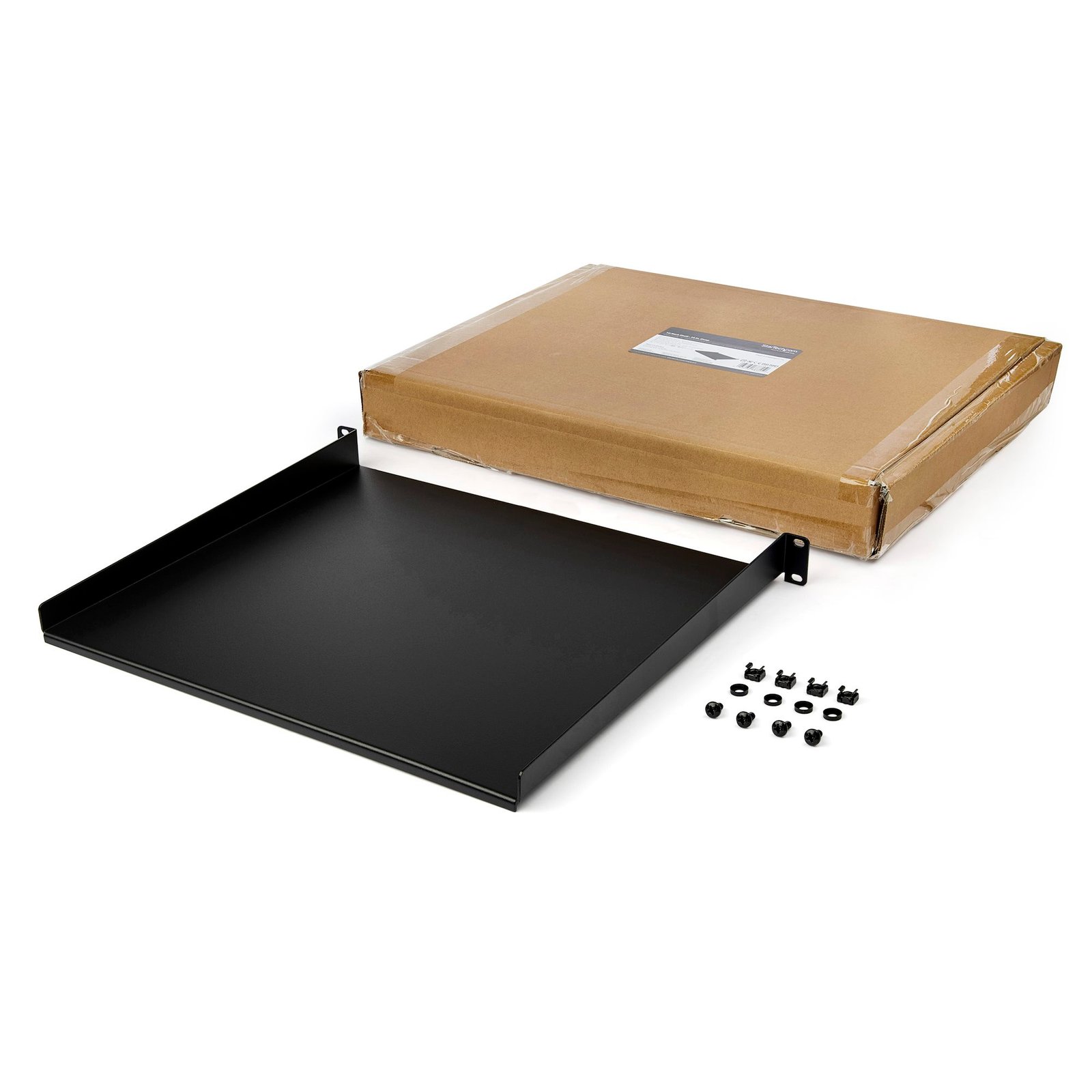 1U Server Rack Shelf - Universal Rack Mount Cantilever Shelf for 19" Network Equipment Rack & Cabinet - Heavy Duty Steel – Weight Capacity 44lb/20kg - 16" Deep Tray, Black - Image 2