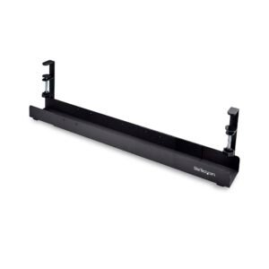Under Desk Cable Management Tray, Length Adjustable Cable Organizer, Clamp-On Installation, No Drilling Required, Power Bar Holder, Black