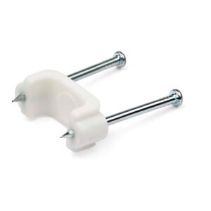 100 Pack Cable Clips with Nails - Two Steel Nails - Reusable Nail-in Clamps - Brick/Drywall Cable Fasteners - Ethernet Cord/AV/Coax Cable